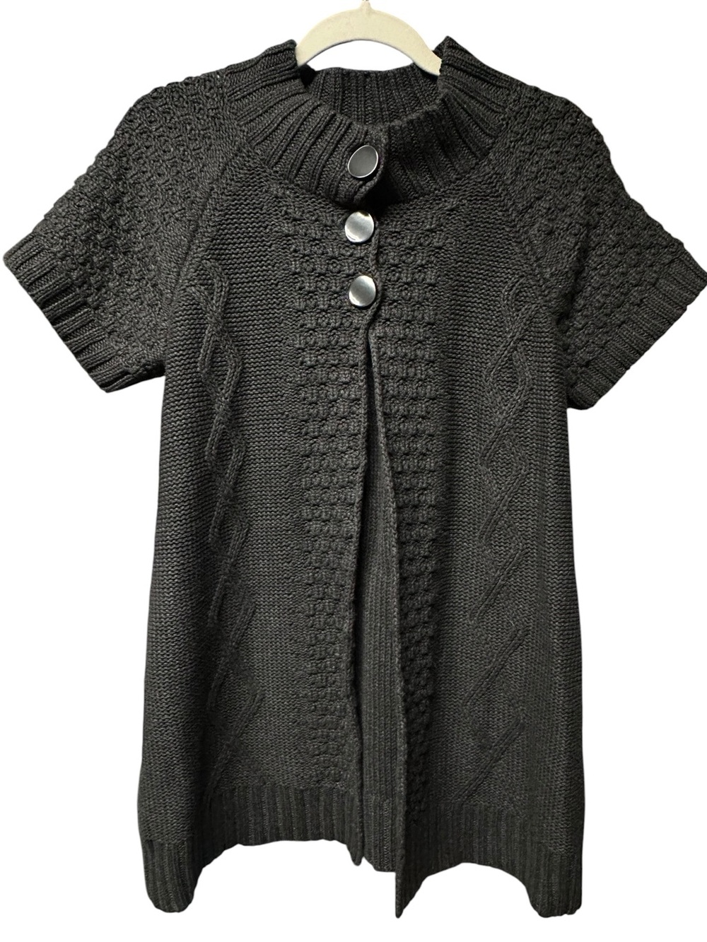 Mac & Jac Cable Knit Long Cardigan Short Sleeve Cotton Fisherman Coastal S New